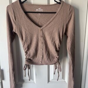 Hollister Women's Taupe Ribbed Long Sleeve Top